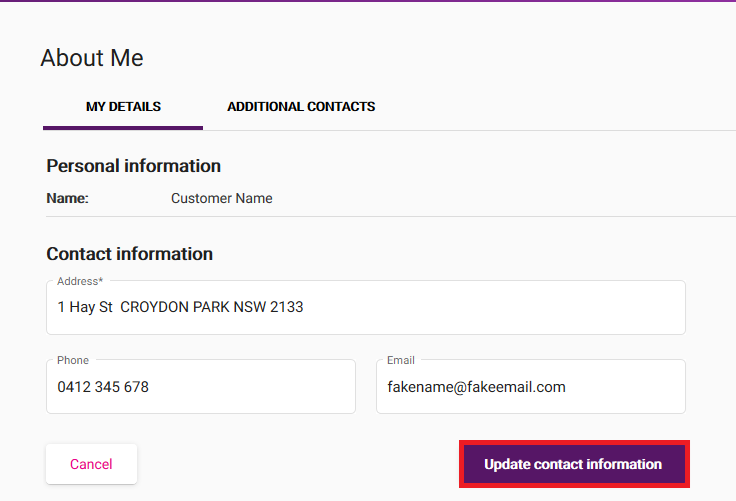 Screenshot My Account - About Me - My Details