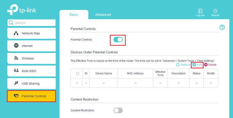 VX420-G2H Modem Parental Control settings