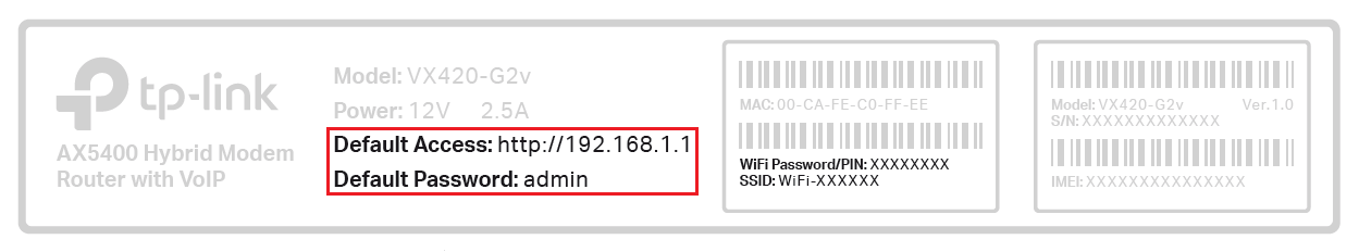 Diagram TP-Link VX420-G2v Modem Barcode Sticker - Modem Login and Password