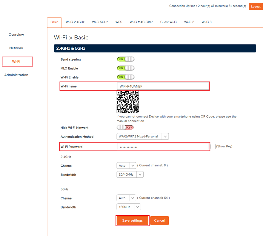 Screenshot Wi-Fi Max 5G Wi-Fi Password settings